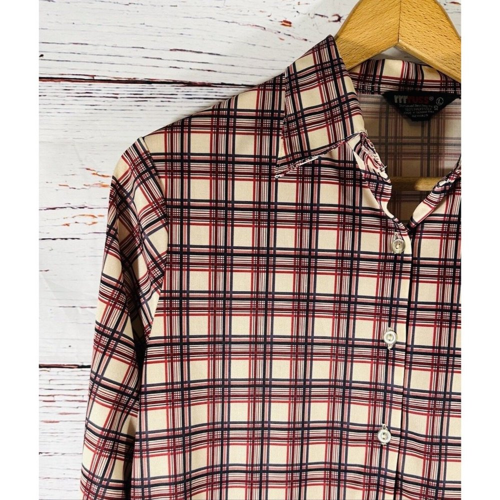 Vintage Polyester Button Front Collared Shirt Lar… - image 4